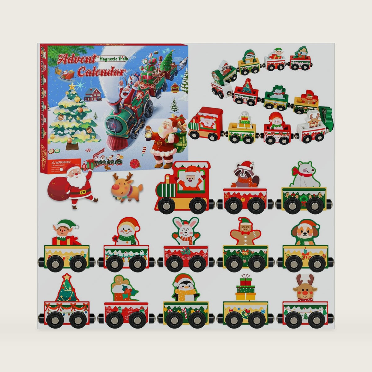 Advent Calendar 2026 Magnetic Wooden Animal Train for Kids,24 Day Christmas Advent Calendar Surprise Train,Montessori Magnetic Train Toy Christmas Countdown Gift for Toddlers,Boys and Girls