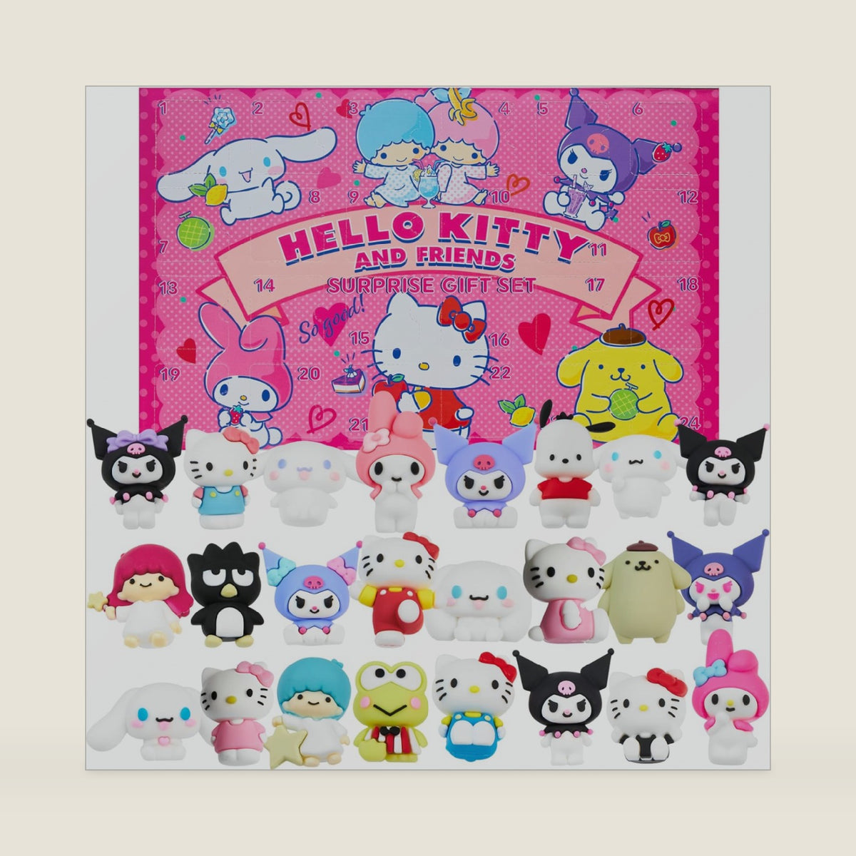 and Friends Surprise Figurines Box with 24 Pcs 3D Collectible Character Figurines, Kuromi Cinnamoroll My Melody, Gifts for Girls (Multi 24 Pcs)