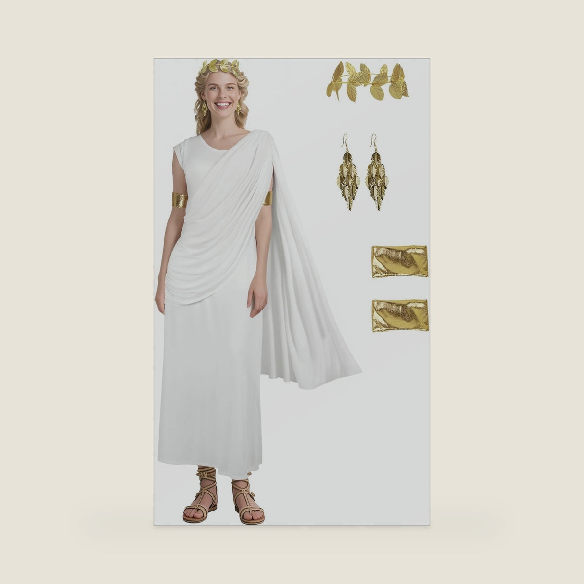 VZQI Greek Goddess Costume Women, White Toga Dress with Gold Accessories S