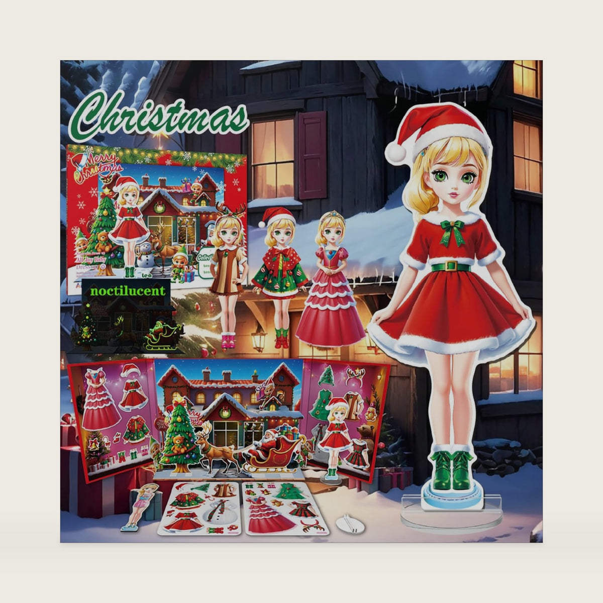 Christmas Magnetic Dress Up Dolls for Girls, Santa's Helper & Elf Princess Dress Up Toy Set with 3D Winter Scene, Travel Christmas Activity, Perfect Holiday Birthday Gift for Toddler Girls Ages 3-7