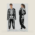 Halloween Skeleton Costume for Men, Skull Jumpsuit with Skeleton Gloves for Adult Cosplay Dress Up