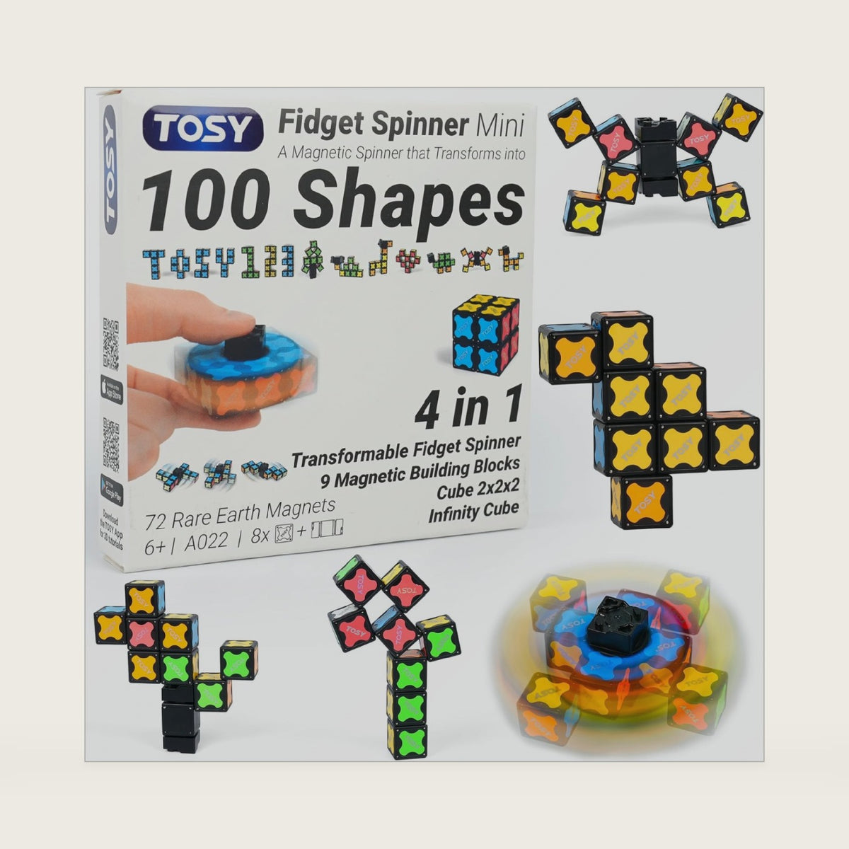 TOSY Magnet Fidget Spinner Mini - 8 Blocks, 3 in 1 Toy: Transformable Fidget Spinner, Infinity Cube, 2x2 Puzzle Cube, Easter Basket Stuffers for Kids/Adults, STEM Sensory Stress Relief Toy
