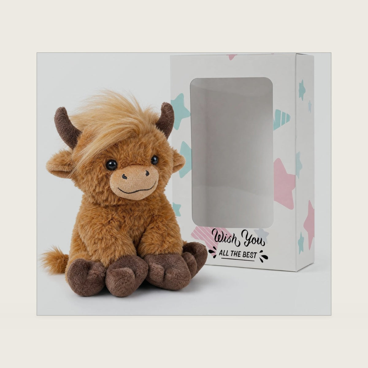 Highland Cow Plush, 8-Inch Brown Cow in Window Gift Box