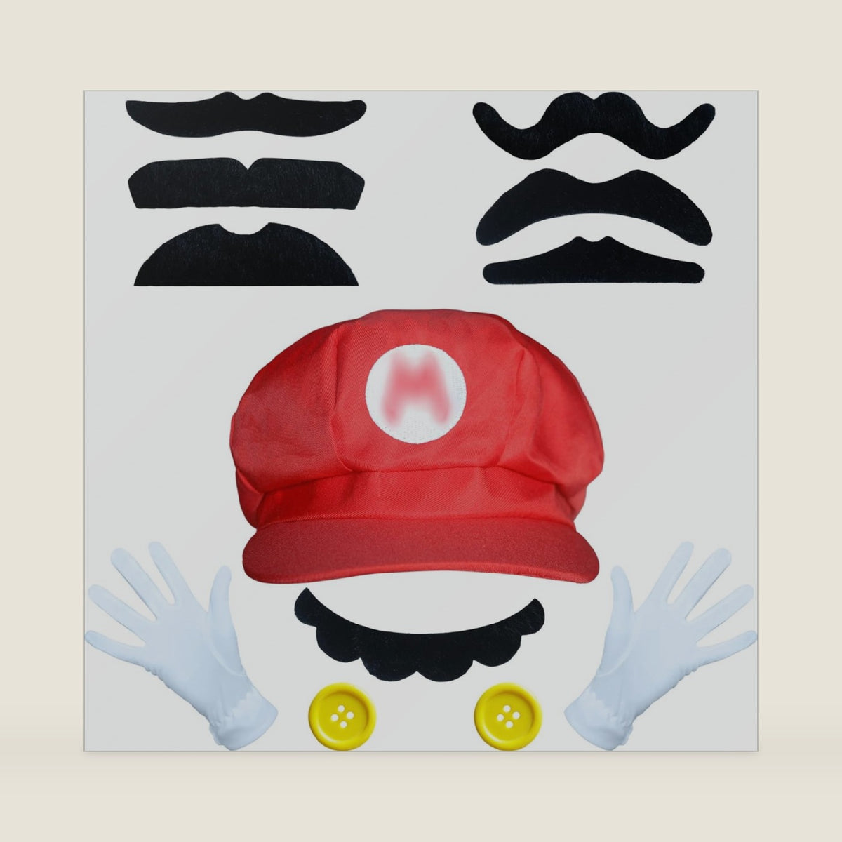 Super Bros Accessories Set Halloween Cosplay Costume, Mary Luigy Hat, Mustaches, Gloves, Button, Halloween Cosplay for Adults