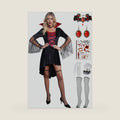 6Pcs Vampire Costume for Women Gothic Halloween Witch Black Dress with Fang