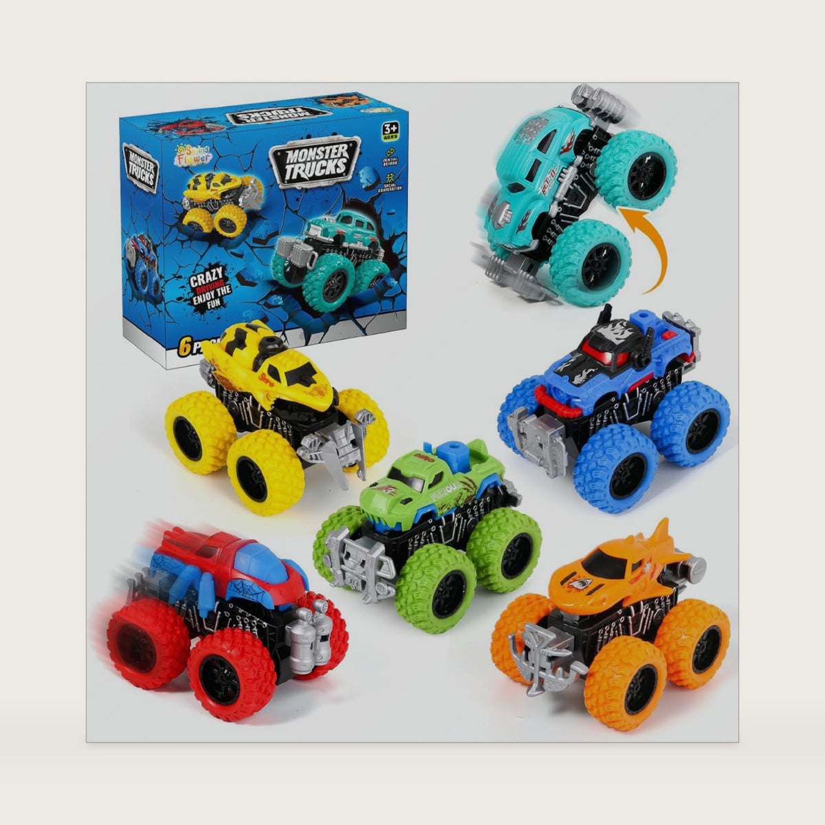 SpringFlower Monster Truck Toys for Kids 3-8, 6 Color Toy Trucks Boys Gifts