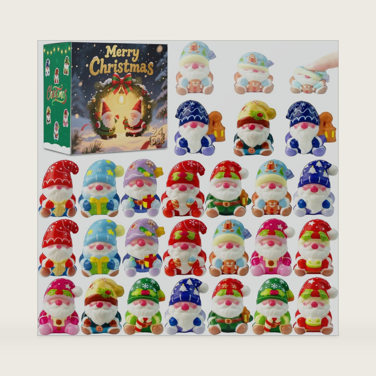 24Pcs Christmas Gnome Stress Balls Bulk,Mini Christmas Slow Rising Stress Relief Squishies Fidget Toys for Adults,Christmas Party Favors,Stocking Stuffers Gifts Goodie Bag Fillers