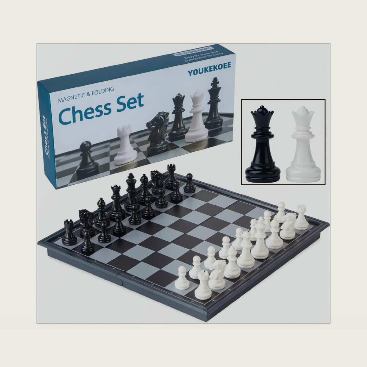 Chess Set for Kids, 2 Extra Queens, 9.7 Inch Magnetic Foldable Portable Chessboard, Strategy Board Game for Travel and Home Use