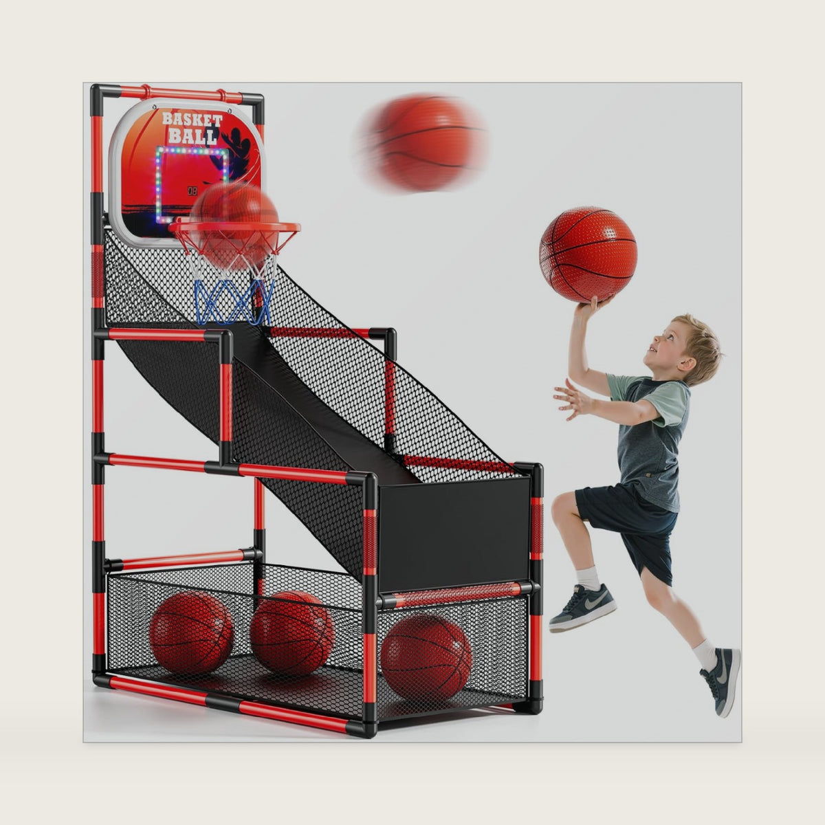 NIPLOOOW Arcade Basketball Game Set for Kids 3-12 Years Old, Kids Basketball Hoop with 4 Balls & Pump, Indoor Outdoor Sports Play Toys, Basketball Games Toys, for Boys Girls Teens