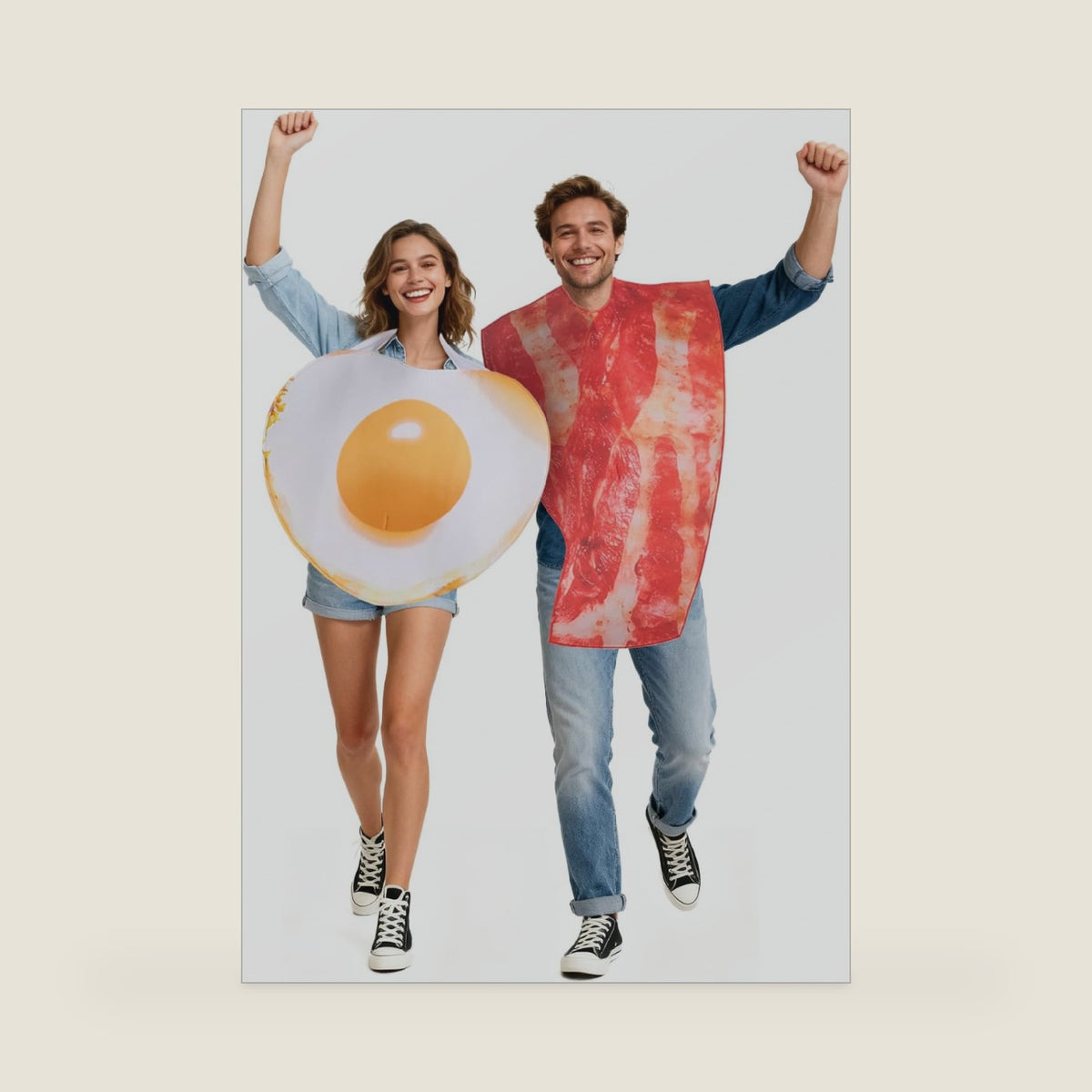 GALLETY 2PCS Couples Halloween Costumes for Adults Funny Food Costumes, One-Size Bacon and Eggs Costume Adult Couples Costume, Bacon Costumes Contest for Halloween Dress Up Breakfast Themed Parties