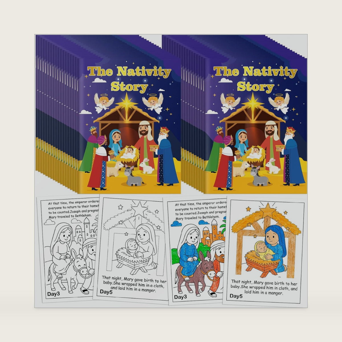 90shine 36PCS Christmas Nativity Story Coloring Books Bulk: Christian Sunday School Bible Class Religious Gifts, Jesus Party Favors Set, Activity Crafts