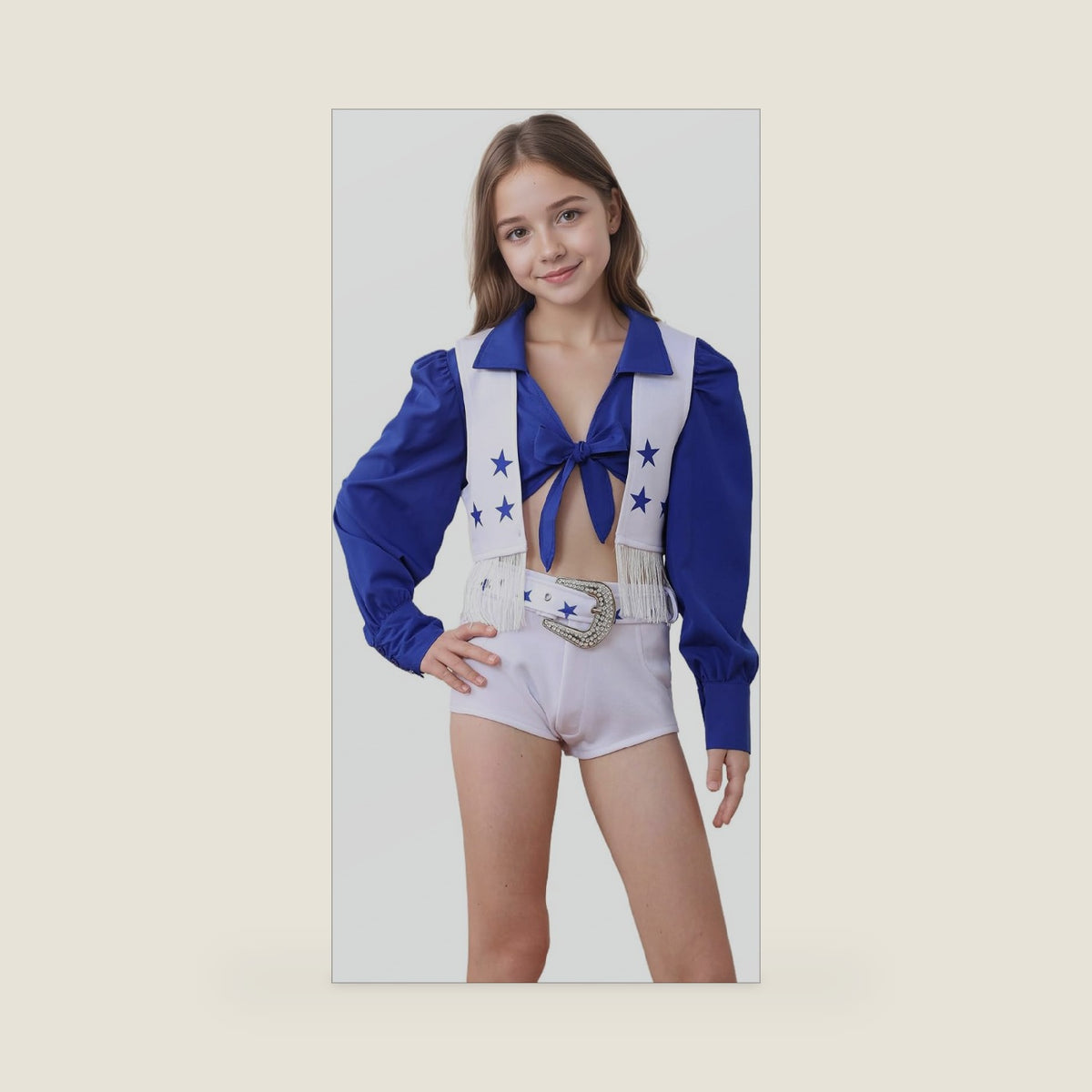 Girls Star Cheerleader Costume Cowboys Cheerleading Uniform 4PCS Blue Glitter Shirt Shorts Belt Socks Set