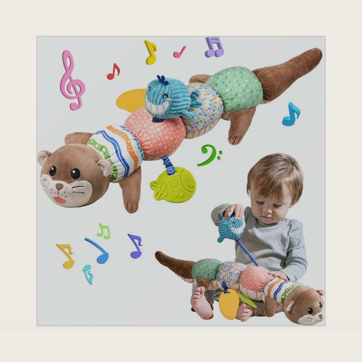 TUMAMA Tummy Time Plush Otter Sensory Toy for 0-12 Months Boys and Girls