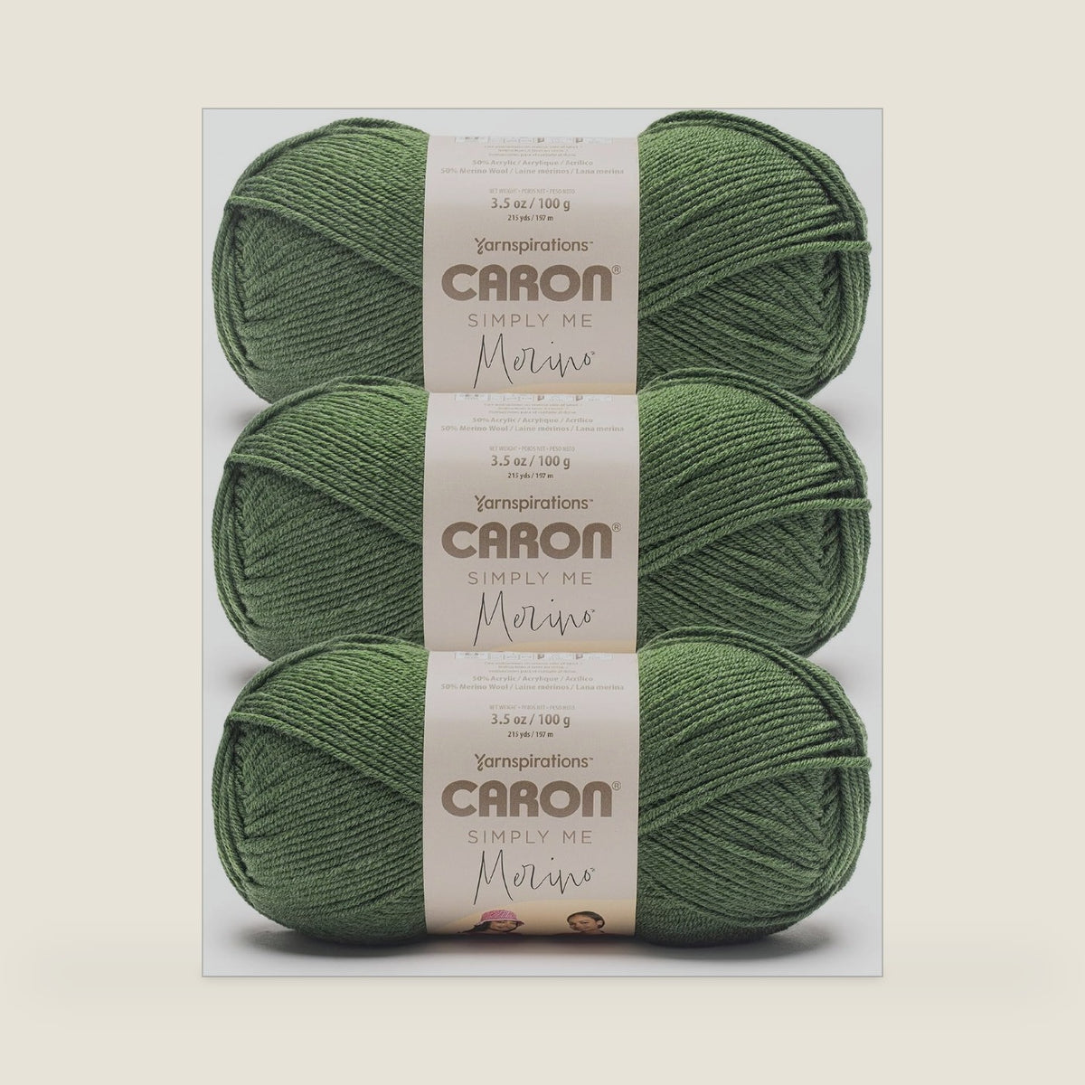 Caron Simply Me Merino Soft Yarn for Crocheting, Basil Heather, 3-Pack