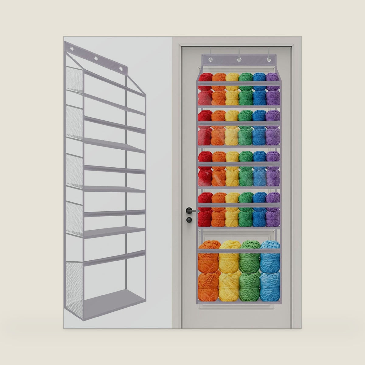 Over the Door Yarn Storage Bag,5-Tier Large Capacity Hanging Yarn Organizer