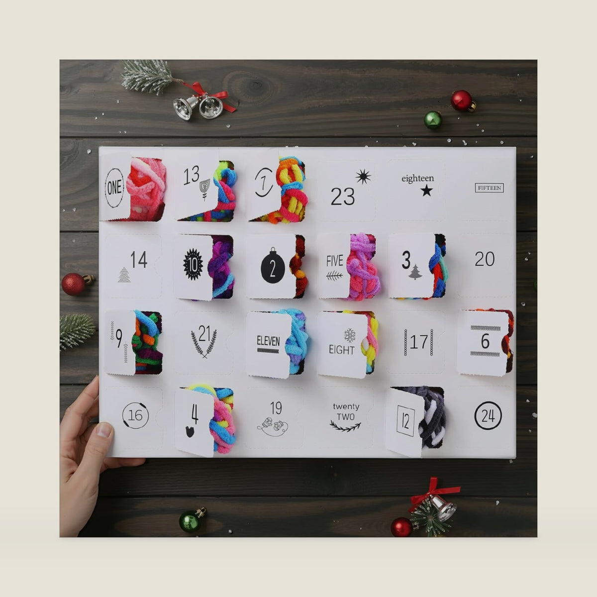 Velvet Yarn Advent Calendar 24 Days Xmas Countdown Rainbow Color