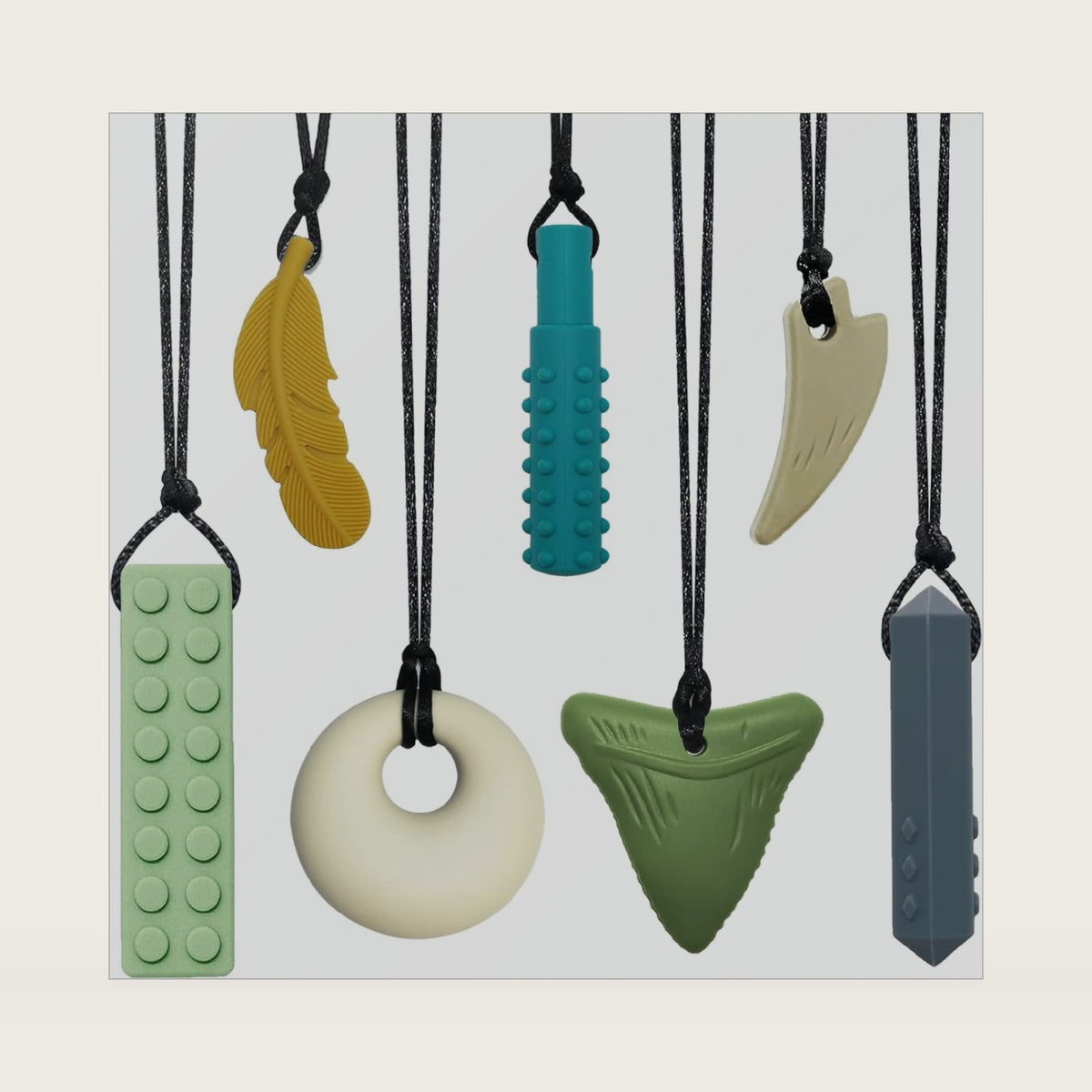 Chew Necklaces for Sensory Kids & Adults - 7 PCS Silicone Chewy Necklace Sensory Toys for Kids with Autism, ADHD, Anxiety, Oral Motor Stimulation, Chewable Teething Necklace for Baby BPA Free