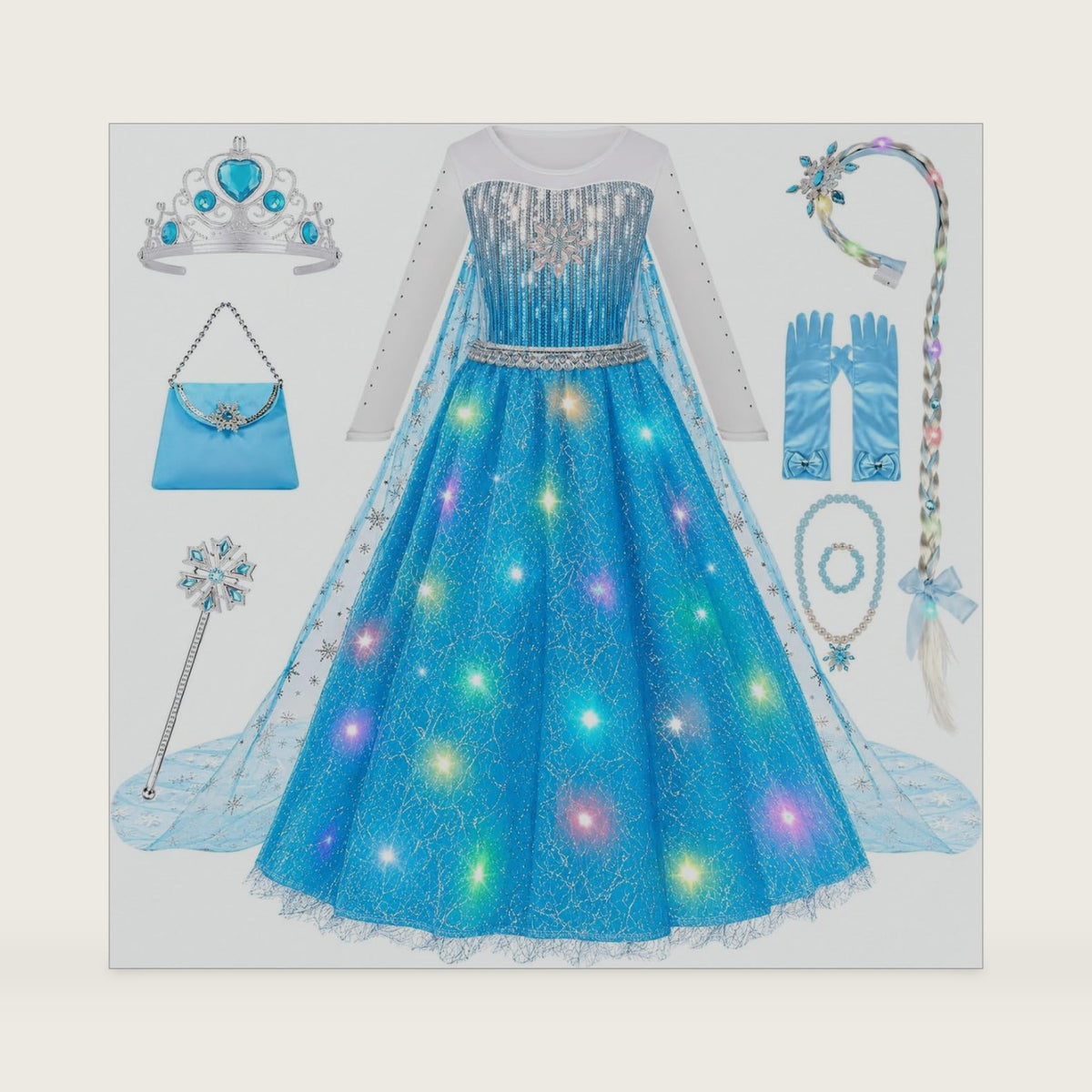Meland Light Up Princess Dress for Girls Ages 3-10, Dress Up Toys Gift Set