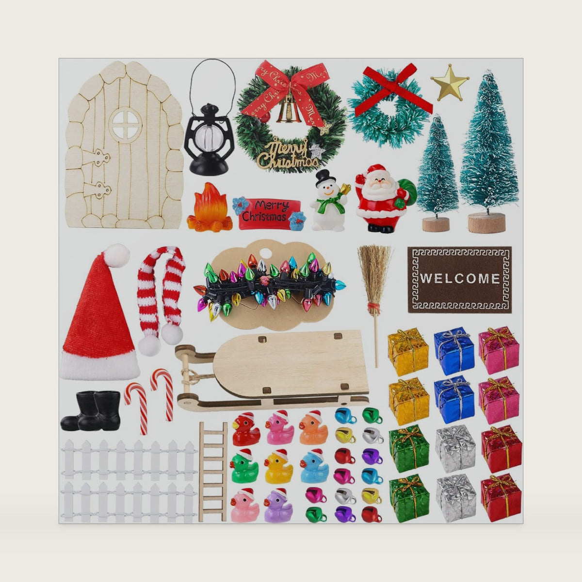 58Pcs Mini Christmas Door Decorations Sets Miniature Statues Accessories