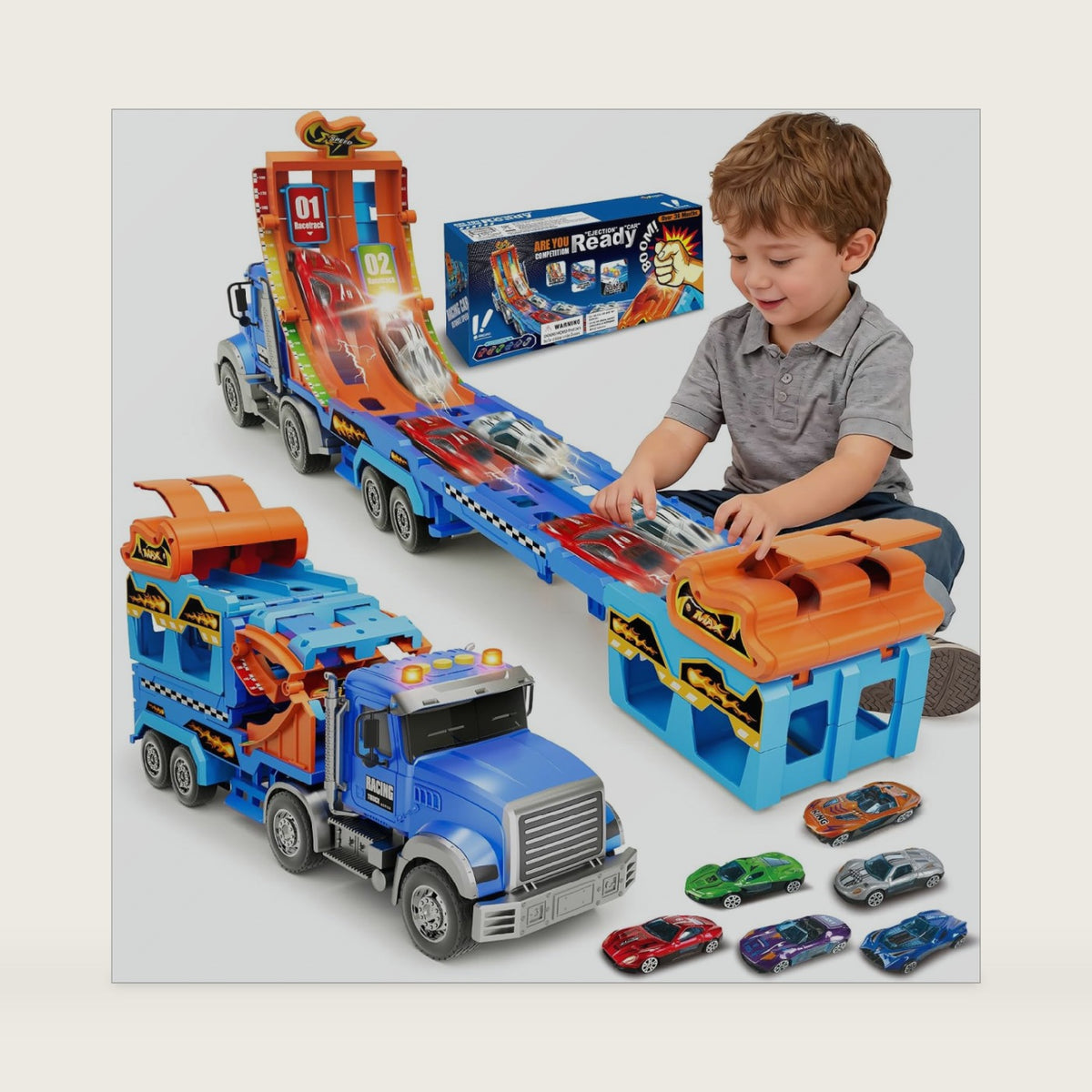 Toy Trucks for Kids Ages 3-5 6-8, Car Carrier Truck Toy with Race Track