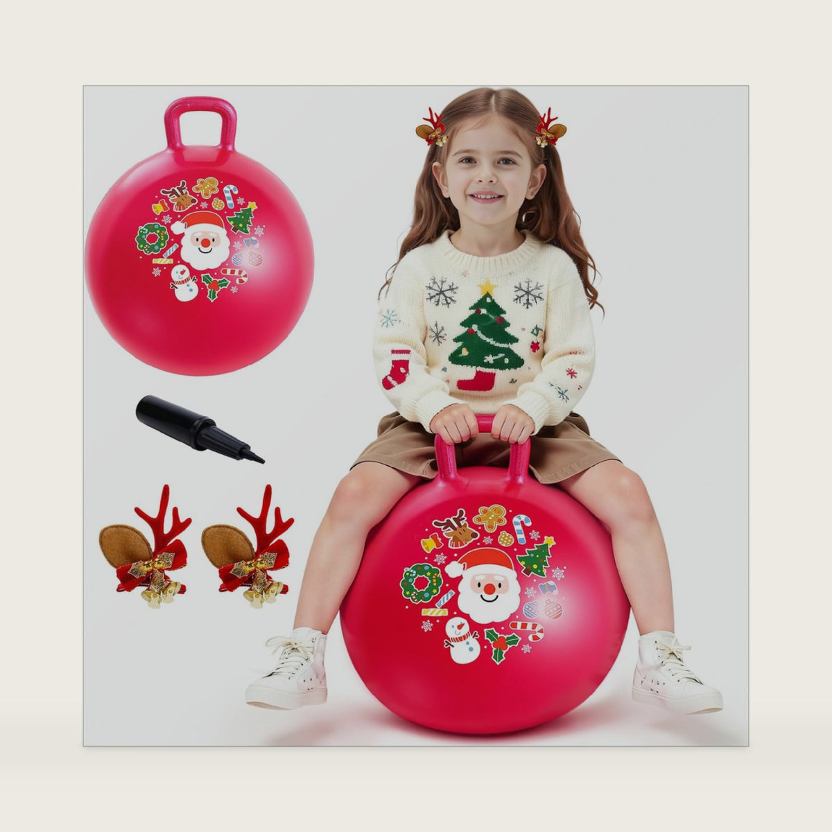 ZOOJOY Red Hopper Ball, 18 in Bouncy Ball with Handle for Kids Ages 3-8