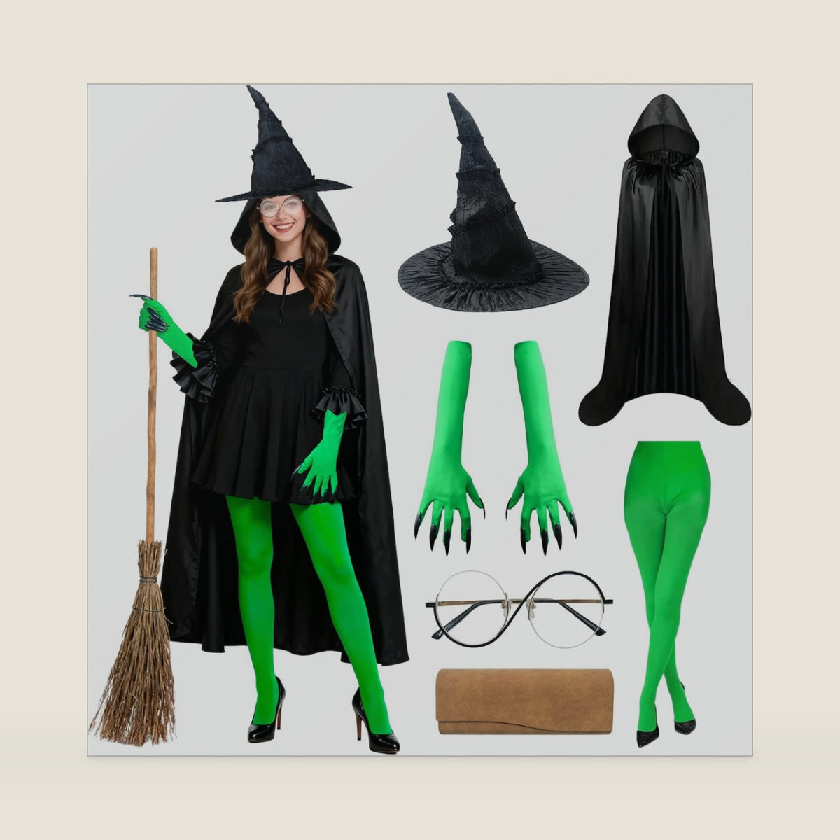 Witch Costume Adult 6Pcs, Wicked Women Halloween Theme Outfit