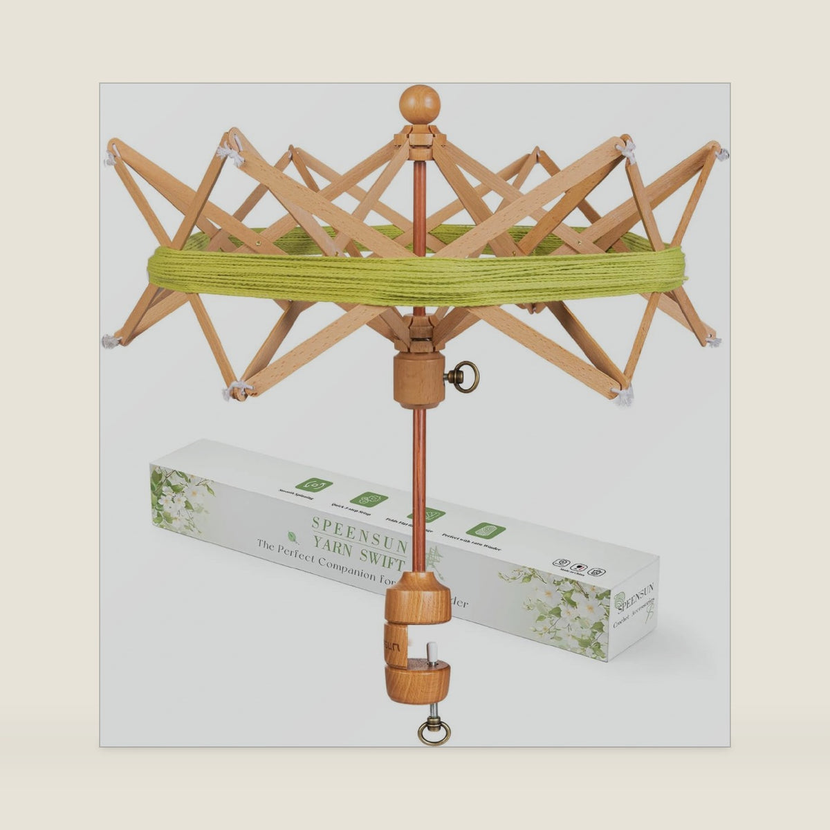 SPEENSUN Foldable Beech Wood Yarn Swift, 4-Step Setup Umbrella for Skeins