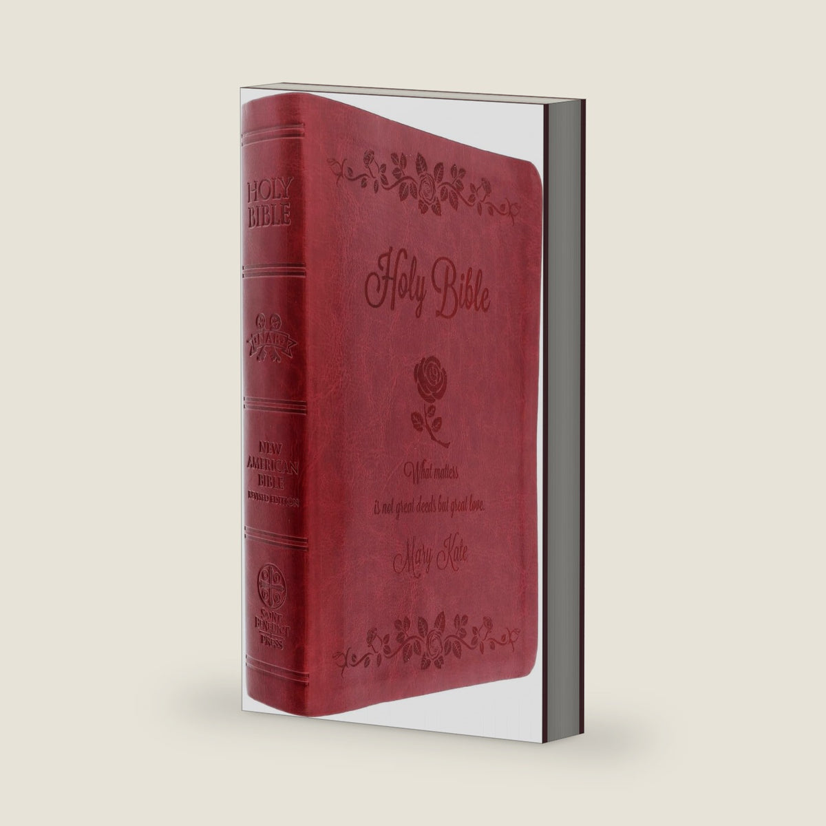 Personalized Bible with Name Engraved, NABRE - Red Saint Thérèse Custom Catholic Holy Bible for Men and Women - Religious Christian Keepsake Gift for Communion, Confirmation, RCIA