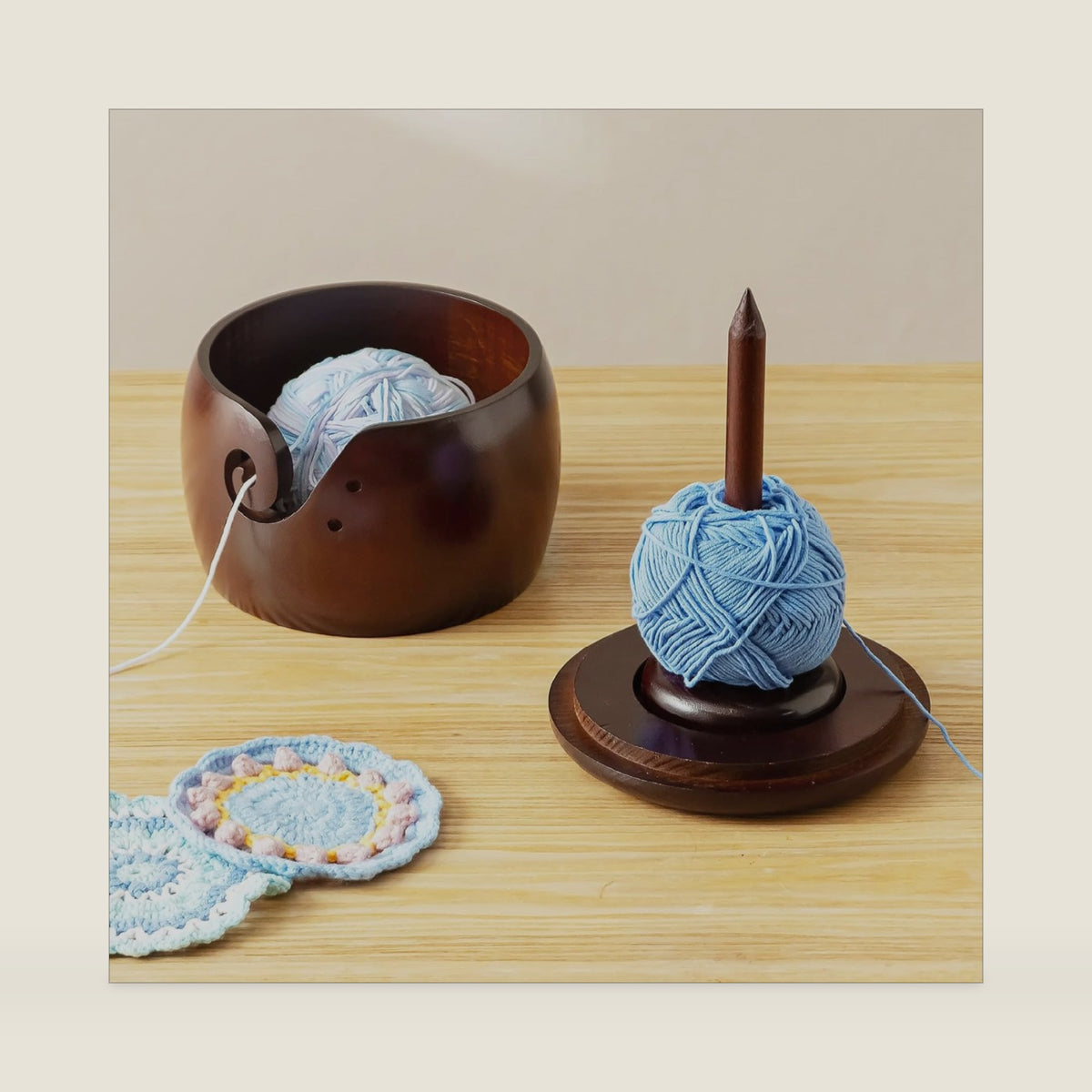 Baffect Wooden Yarn Bowl With Removable Yarn Holder (6.3" X 6.3" X 4.7in)