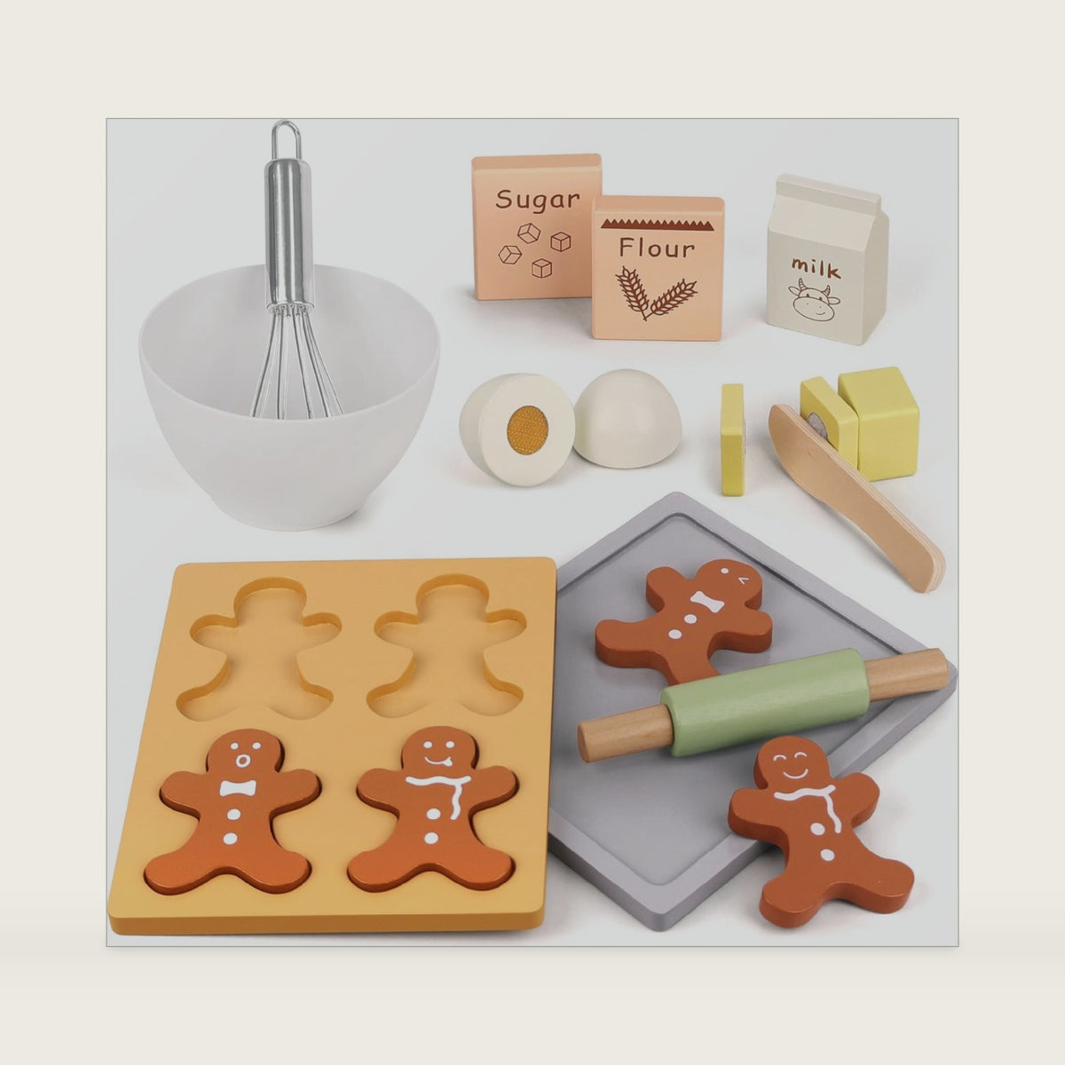 Pillowhale Wooden Gingerbread Cookie Baking Set, Toddler Play Baking Set
