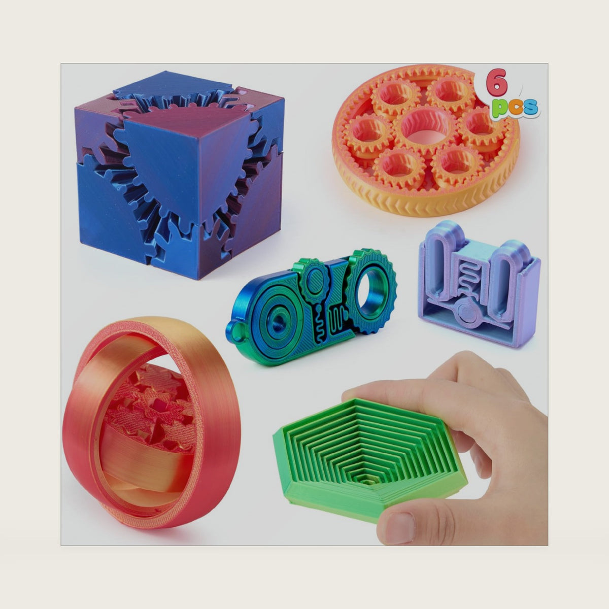 JOYIN 6PCS 3D Printed Fidget Toys, Spin Fractal Click Gear Fidget Toy, Metallic Color 3D Printed Fidget Toy for Favors ADHD, Autism, Kids&Adults, Party Favors, Desktop Deco Gift