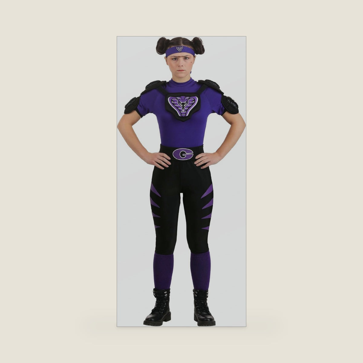 Dodgeball Globo Gym Women's Costume with Shirt, Leggings, Chest Piece, and Accessories for Halloween Cosplay Fun