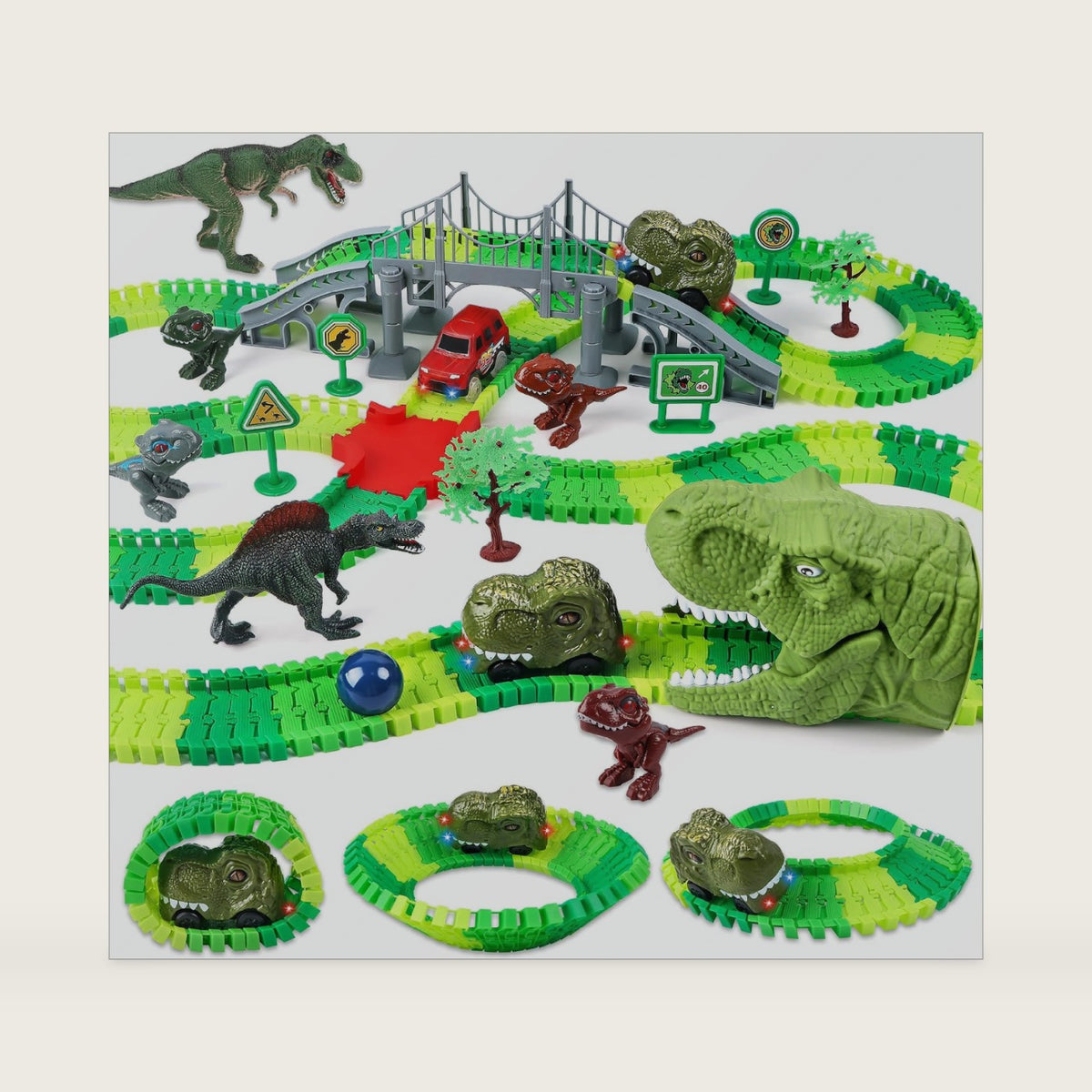Dinosaur Track Race Car Toy Set for Kids Ages 3-7
