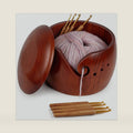 Wooden Yarn Bowl with Lid, 7.9x 5.3inch Large Yarn Holder for Crocheting with 8pcs Metal Crochet Hooks