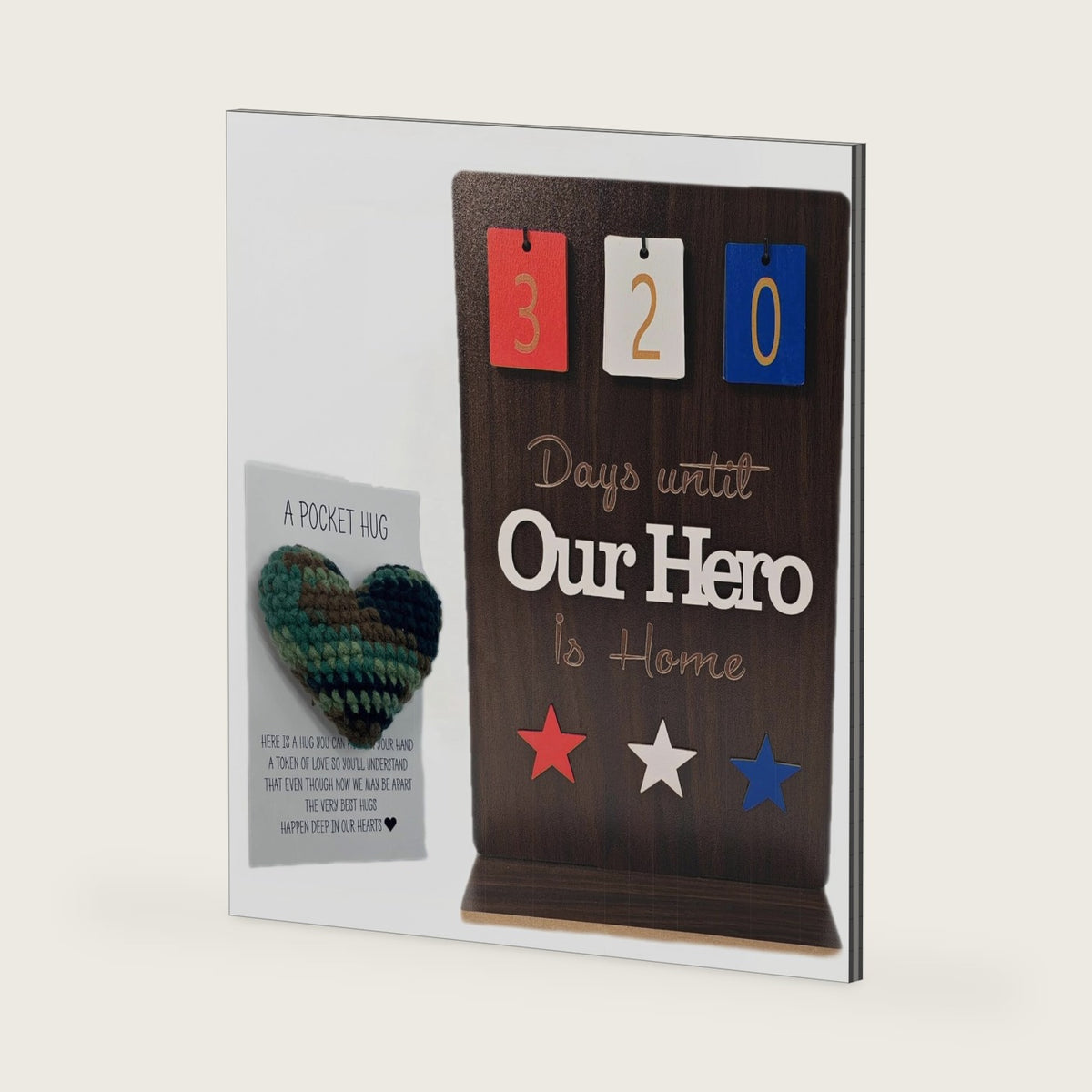 ACECARE Military Deployment Countdown Calendar – “Days Until Our Hero is Home” Wooden Sign with Flip Numbers | Patriotic Red White Blue Stars | Wooden Military Calendar, Homecoming Gift (Dark Brown)