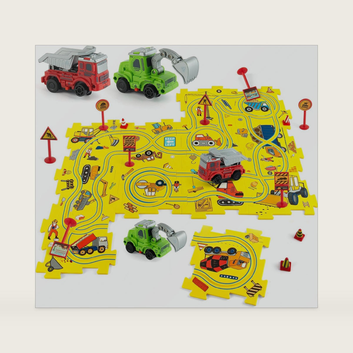 3 4 5 Year Old Boy Toys Plastic Puzzles with Excavator + Dump Truck Cars