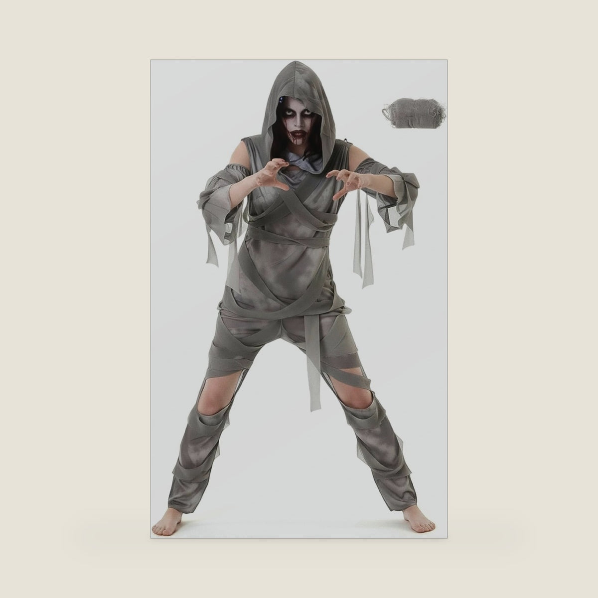 Mepase 4 Pcs Mummy Zombie Costume Set Hooded Top Pants Sleeves