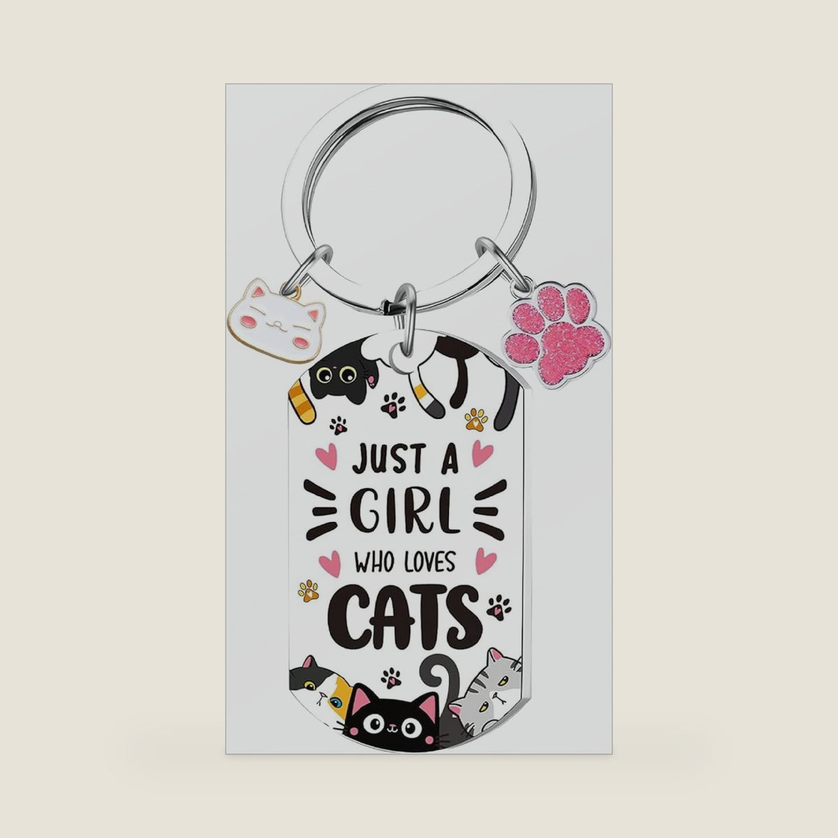 Cat Keychain Kawaii Gifts Girl - A Keychain Gift Cute Animal Cats Lovers Bag Handbags Accessories for Girls Daughter Sister Women Just A Girl Who Loves Cats Keyring Birthday Personalized Gift