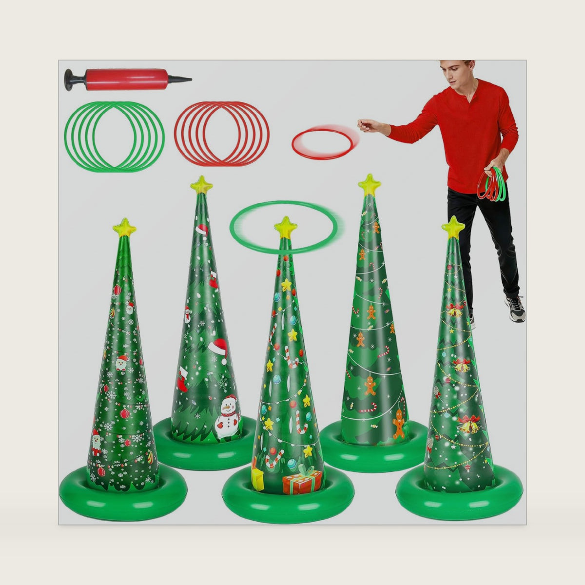 5 Pack Christmas Ring Toss Games, Inflatable Christmas Tree Set with Pump