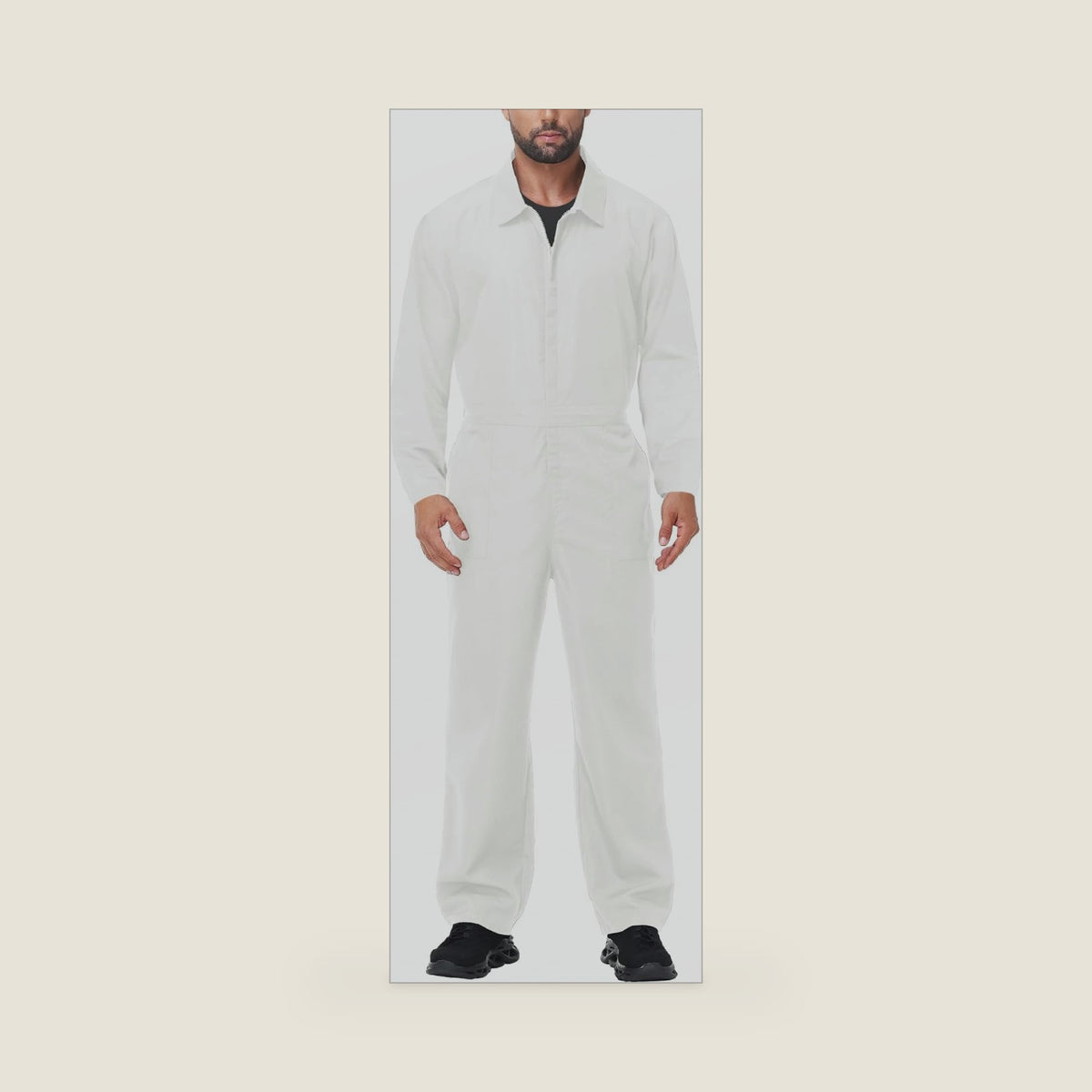 Men's Halloween Long Sleeve Zipper Jumpsuit Mechanic Work Costume Solid Color Coveralls