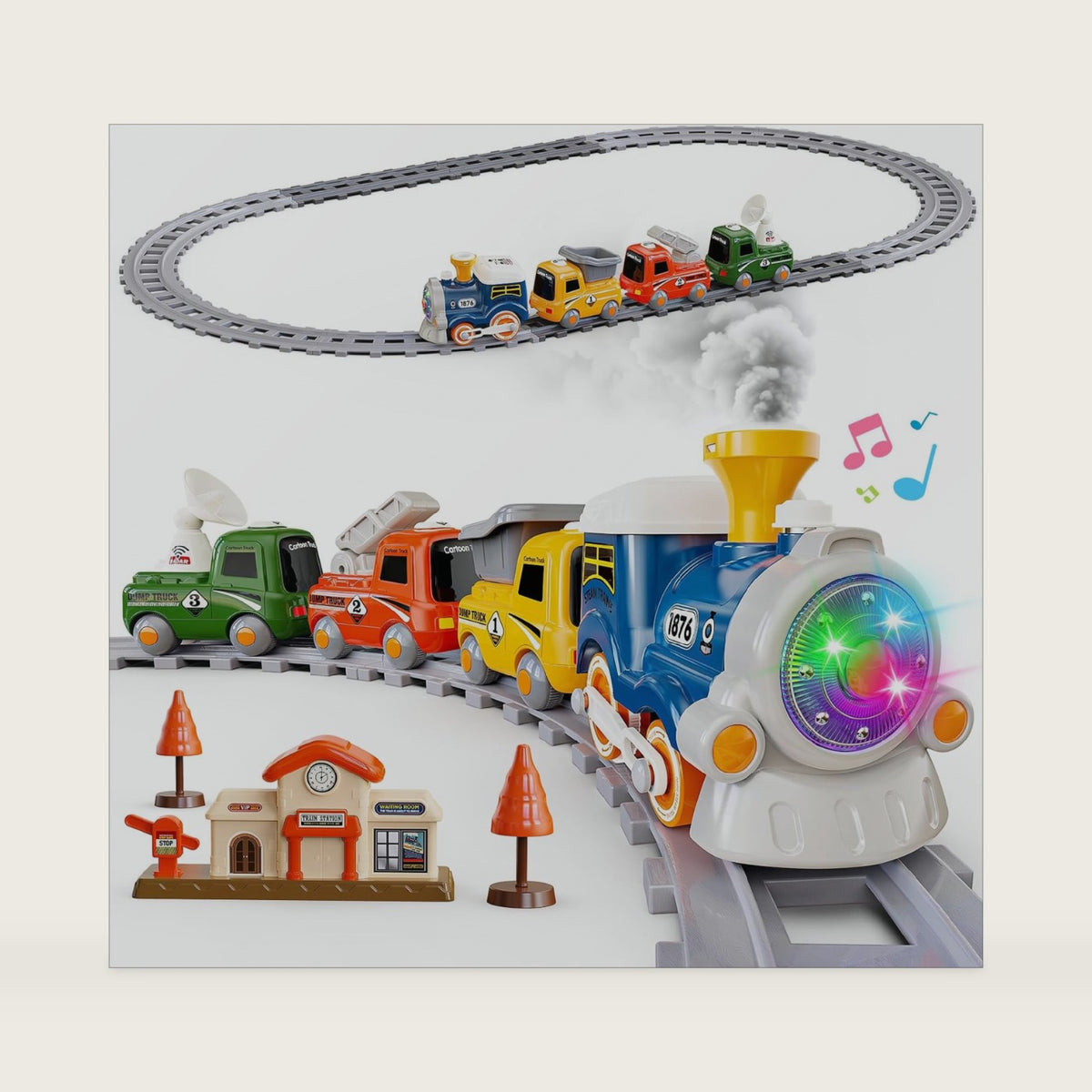 Hot Bee Electric Train Set with Steam, Light and Sound
