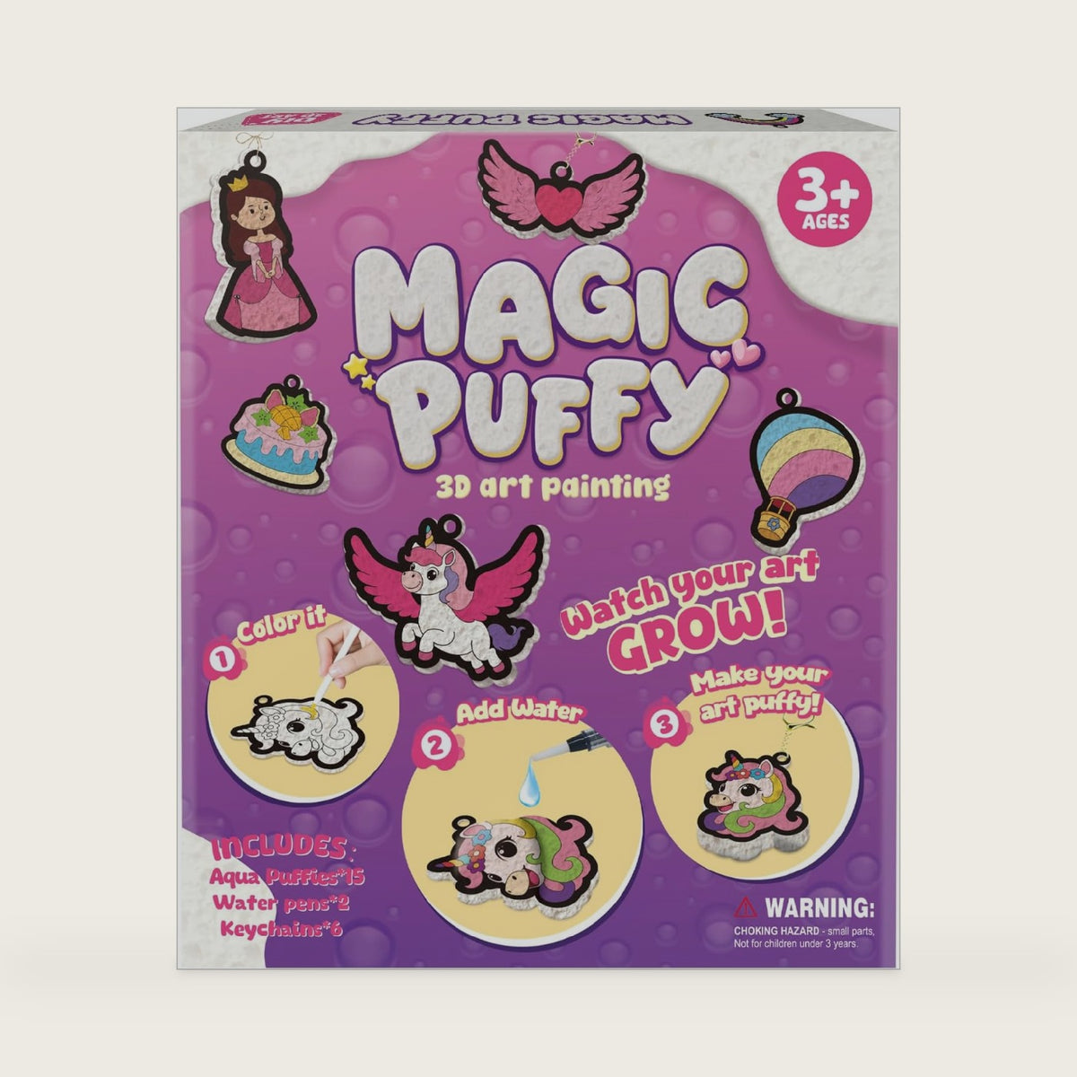Artnedu Magic Puffy Paint Kit-3D Art Kit,Princesses & Unicorns,DIY Keychain