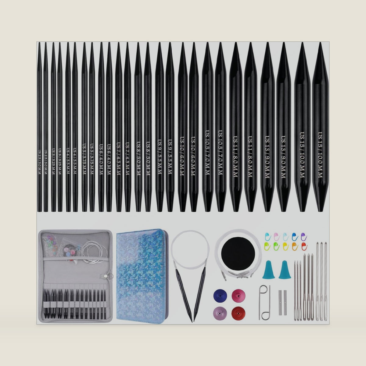 WAZAIGUR Women Interchangeable Black Aluminum Circular Knitting Needles Set
