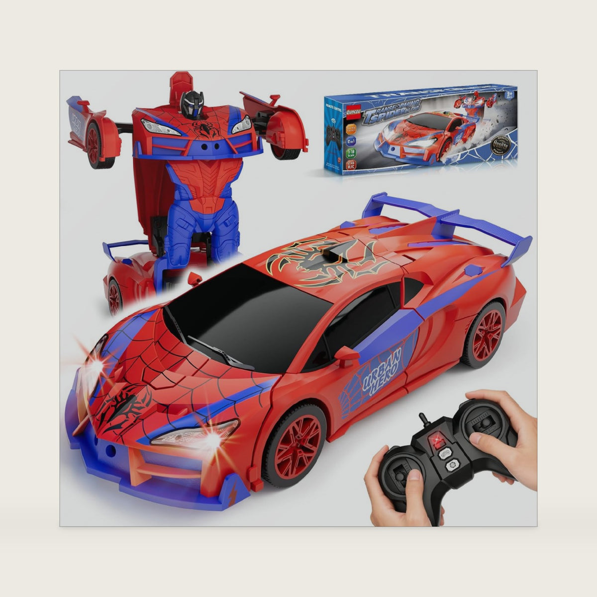 Qumcou Spider-Themed Toys for Boys 3-8,1:16 Transforming Remote Control Car