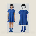Blue Dress Short Sleeve Black Flip Wig with Blue Socks Halloween Costume Set for Women Cosplay Party
