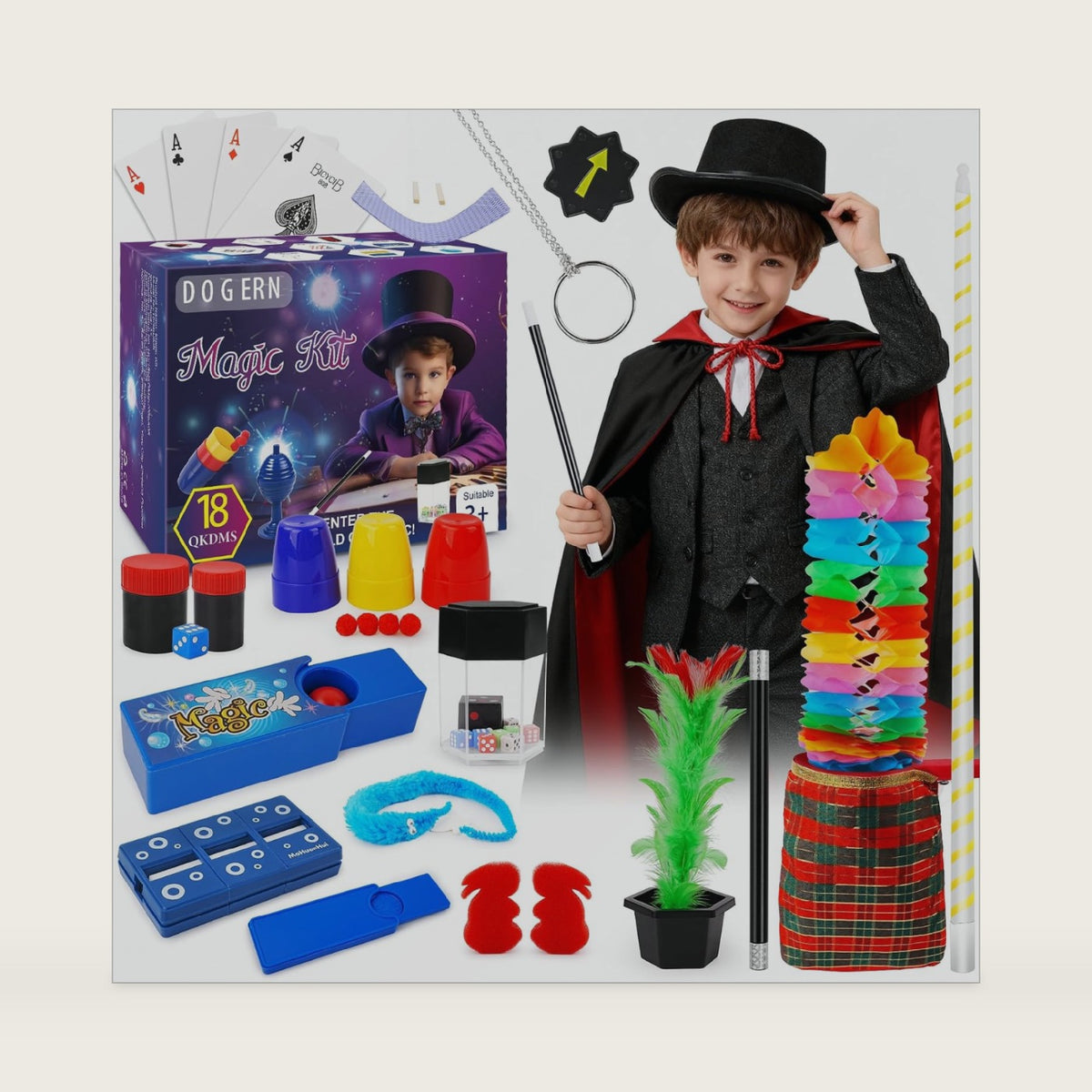 Magic Kit, Magic Tricks for Kids, Magic Set Includes Magic Wand Magician Costume, Pretend Play with Instruction for Kid Beginners, Christmas Halloween Birthday Gift Toys for Boys Girls Age 6-12