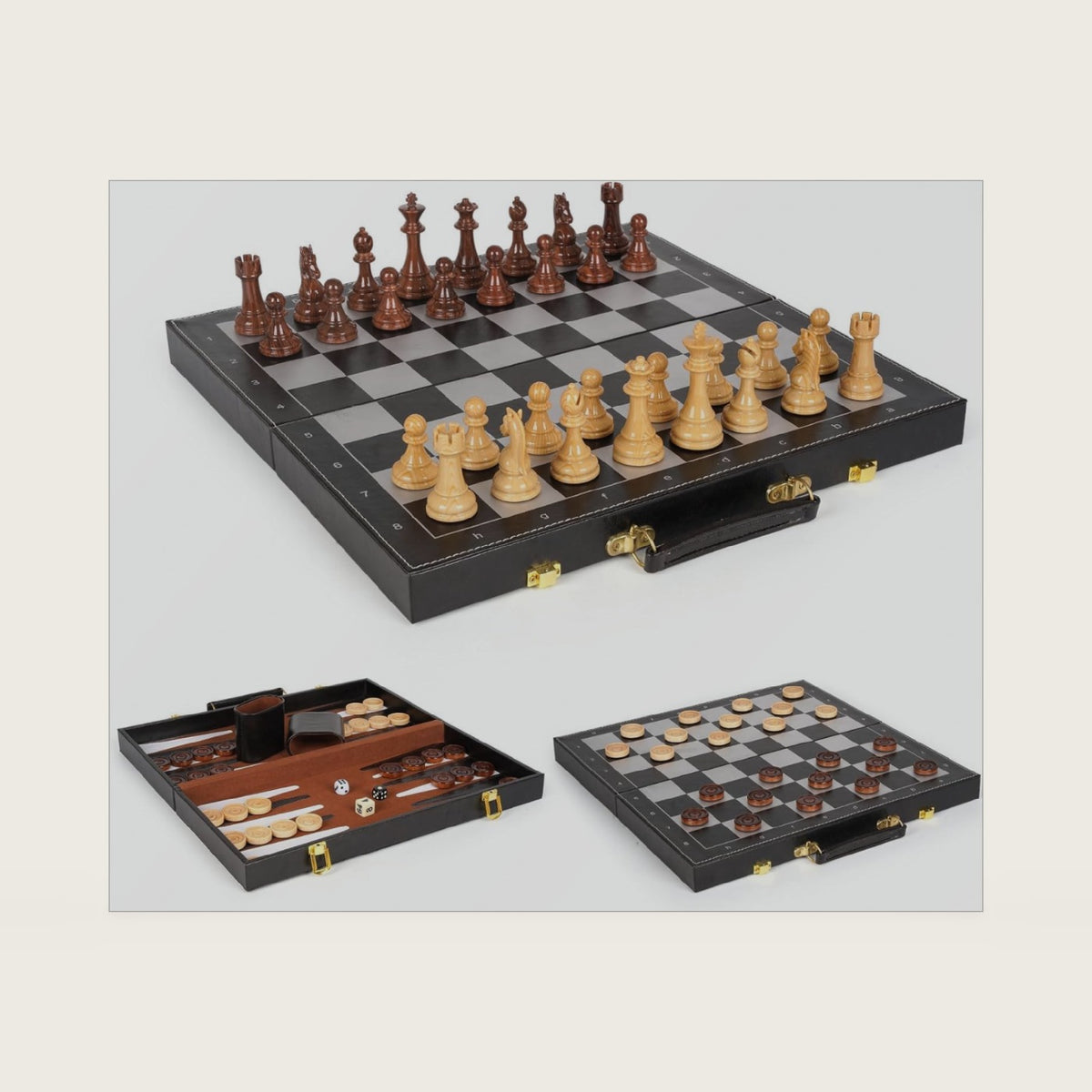 3 in 1 Magnetic Chess Set & Checkers Backgammon Board Game Set, 15" Wooden Folding Chess Board, Tournament Portable Travel Chess Set, Beginner Chess Board Game for Adults & Kids