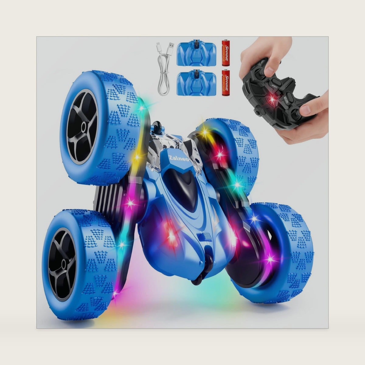 Remote Control Stunt Car 4WD 360° Flip Double‑Sided RC Cars, LED Light Bar, USB‑C Modular Battery, 2.4 GHz Outdoor Beach Toy for Boys 6‑12 Years Old, Birthday & Christmas Kids Gift, Blue