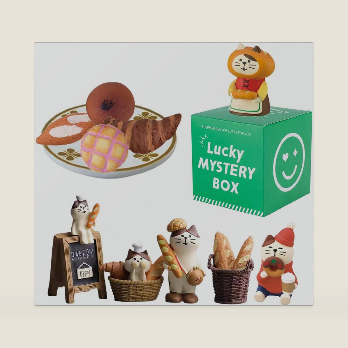 Super Cute Creative Cat Theme Mystery Box Figures, Surprise Mysterious Bag Random Action Figure Figurine Collectible Home Desk Car Decoration, Birthday Christmas New Year Gift, Bread Cat-1 Box