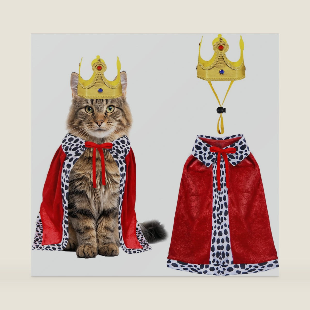 GOYOSWA Cat Halloween Costumes, Pet Cat King Costume King Red Cloak Golden Crown Set Halloween King Prince Costumes for Cats Kitty Small Dogs